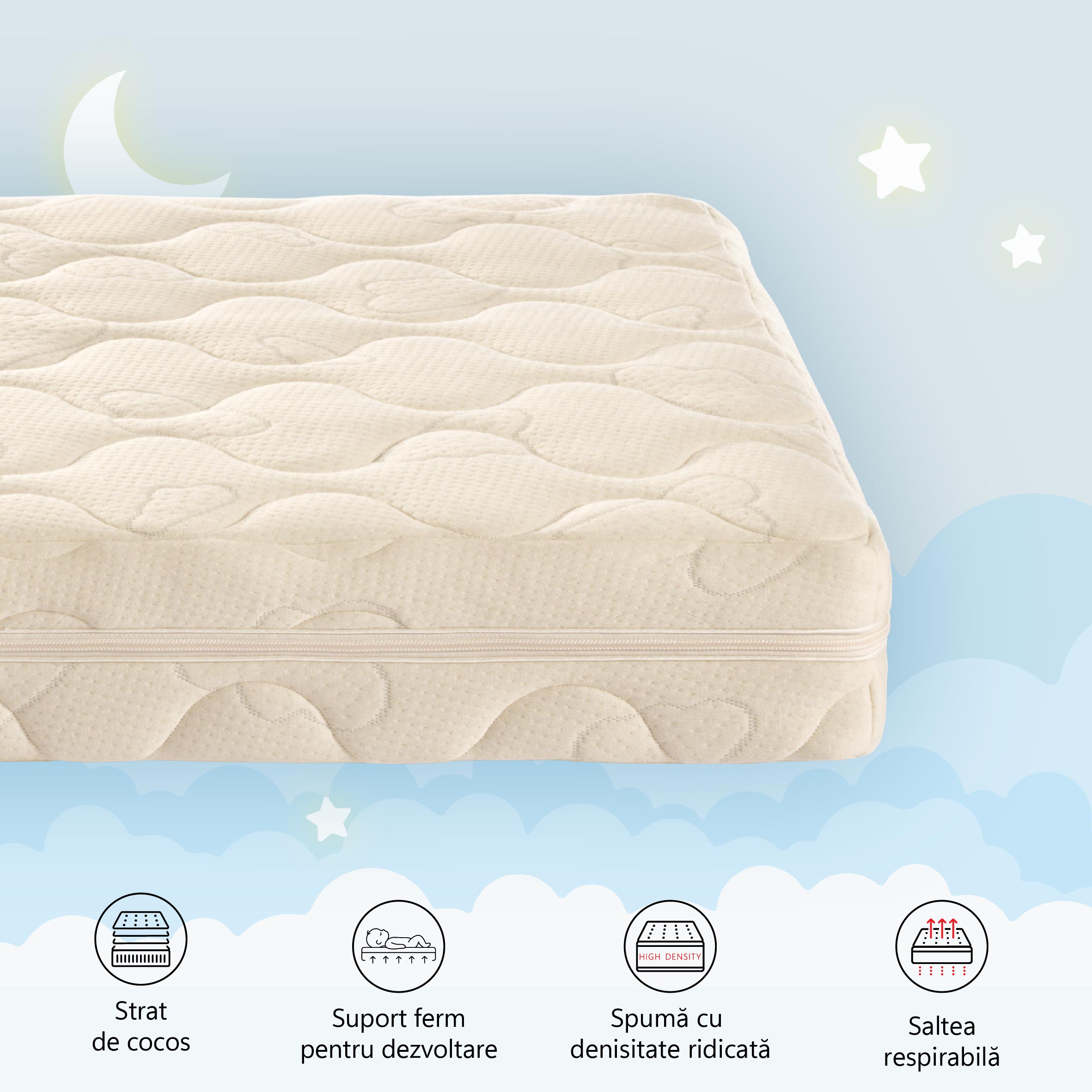 Saltea cu Cocos Air Coresafe, spuma poliuretanica, H 11 cm, husa bumbac