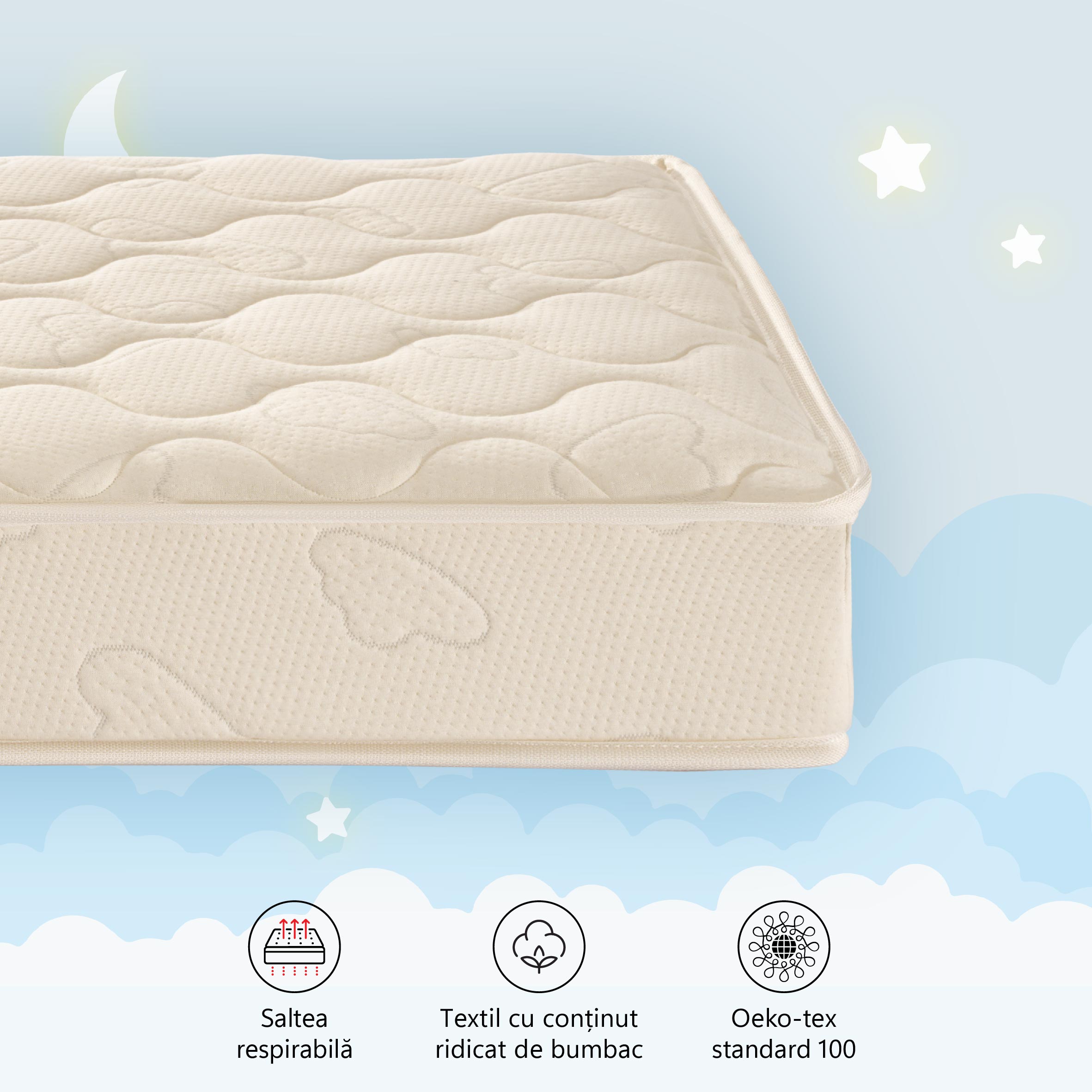 Saltea cu Cocos Air Coco Dual Dream, spuma poliuretanica, latex, H13cm, husa bumbac