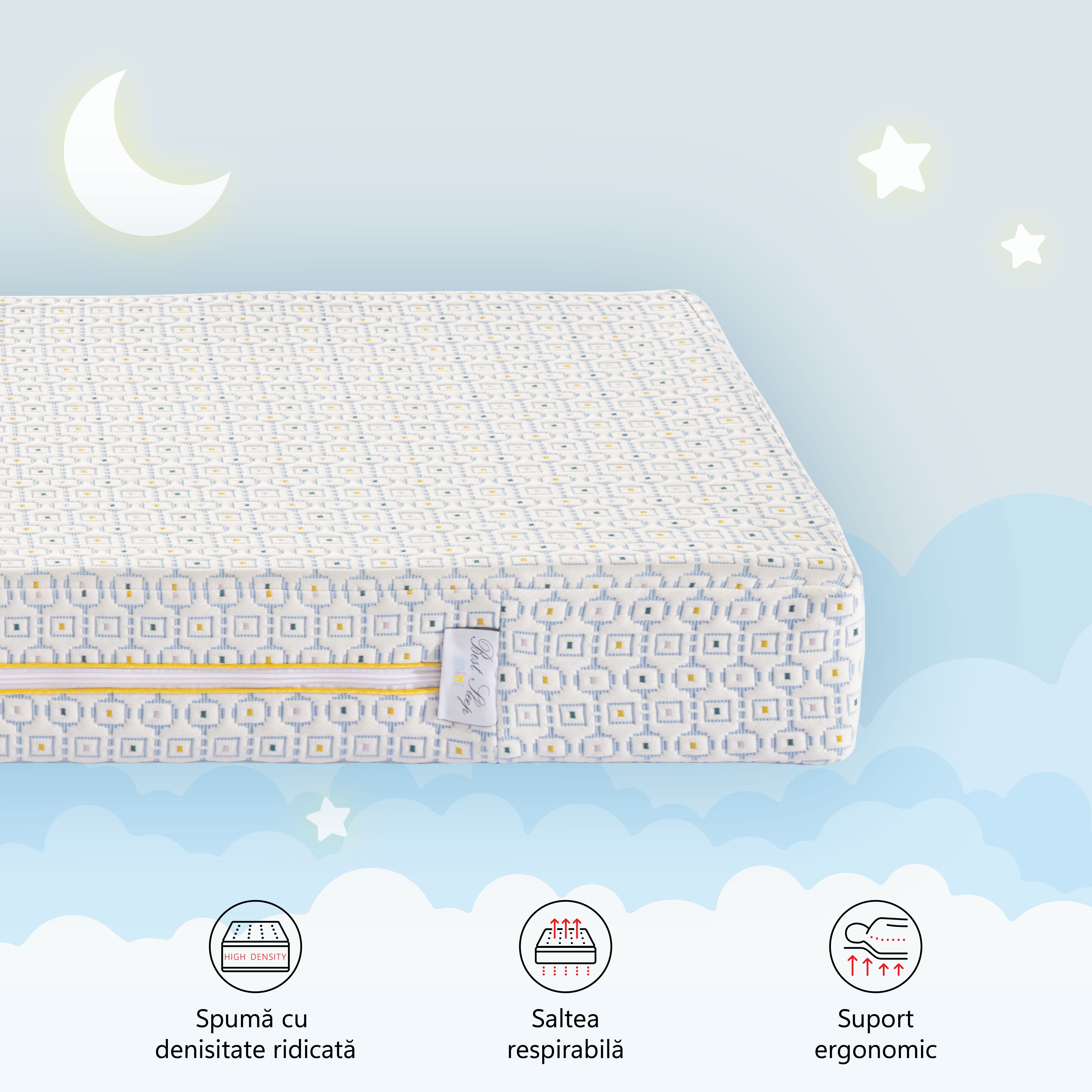 Saltea cu spuma poliuretanica Baby Core Essential, H 12 cm, husa tricot