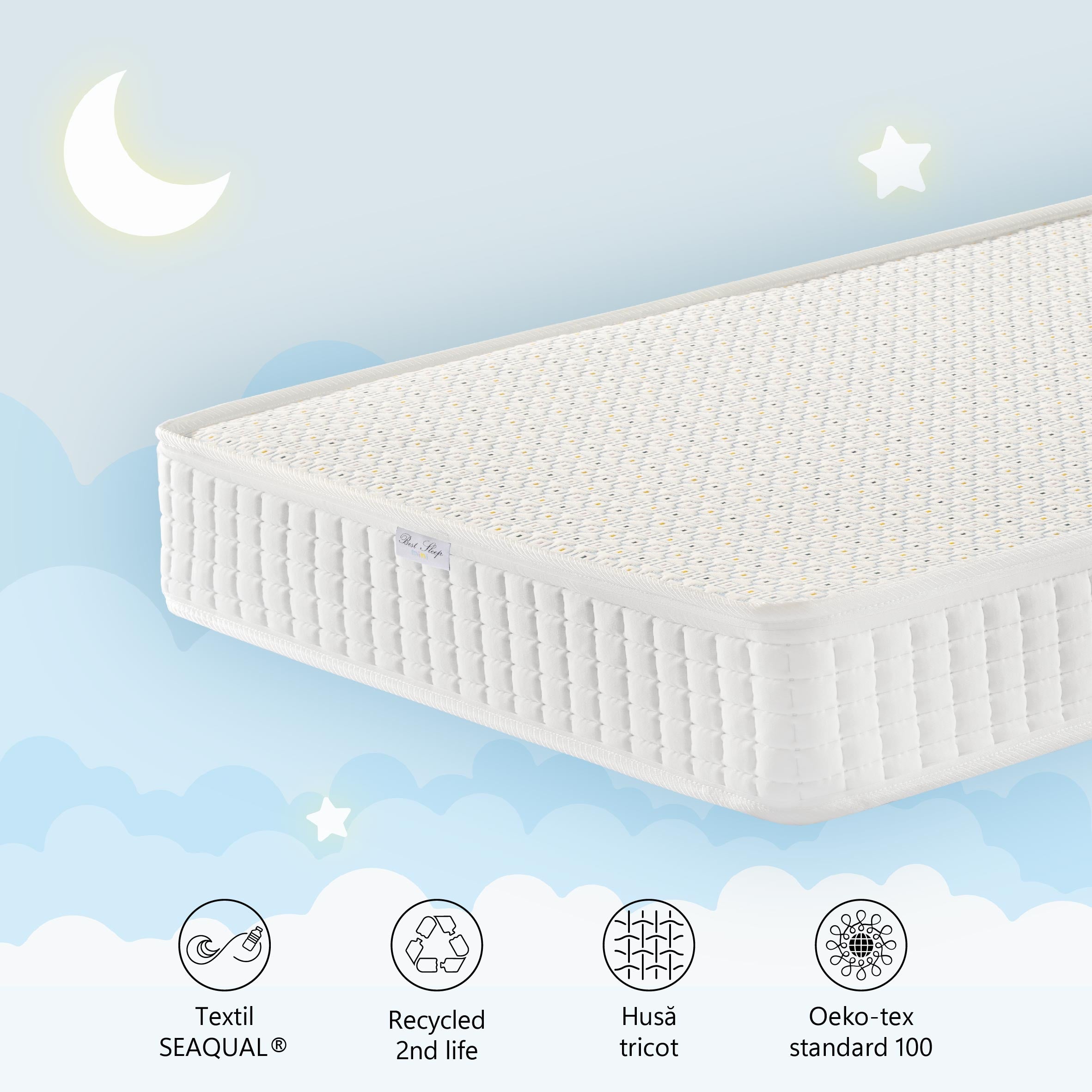Saltea cu latex, DreamStep Pure Sleep, Spuma poliuretanica, H15 cm husa tricot