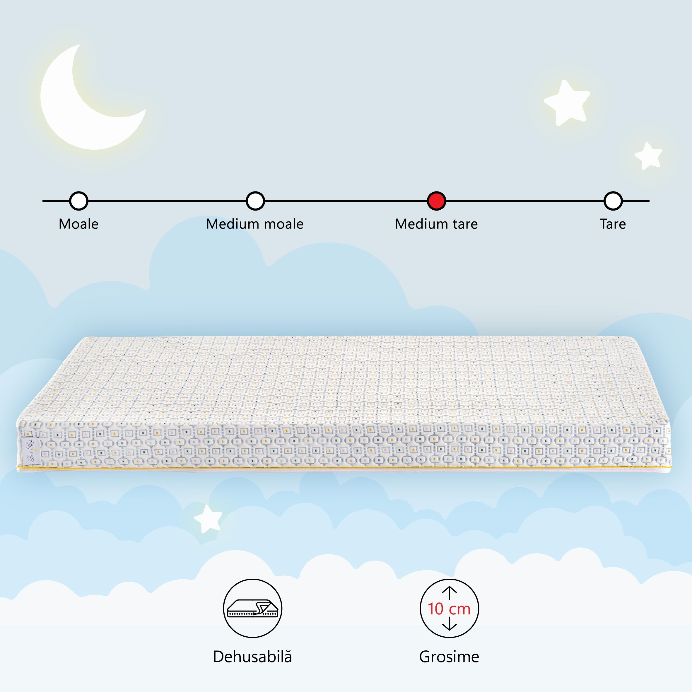 Saltea cu spuma high resilience DreamStep Start, spuma poliuretanica, H15cm, husa tricot