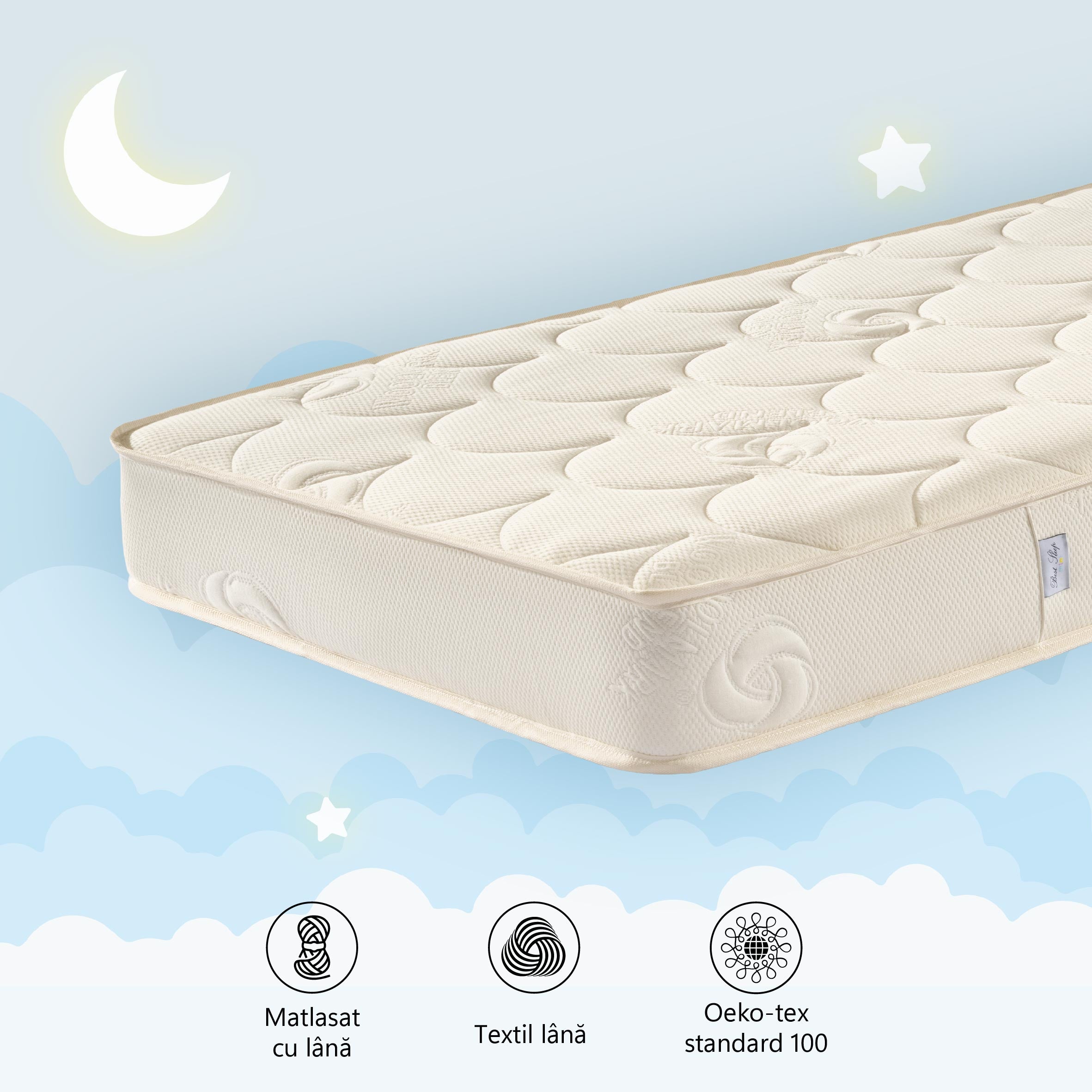 Saltea cu latex, Growsleep Junior Strong, cocos, spuma poliuretanica, H16cm, husa lana
