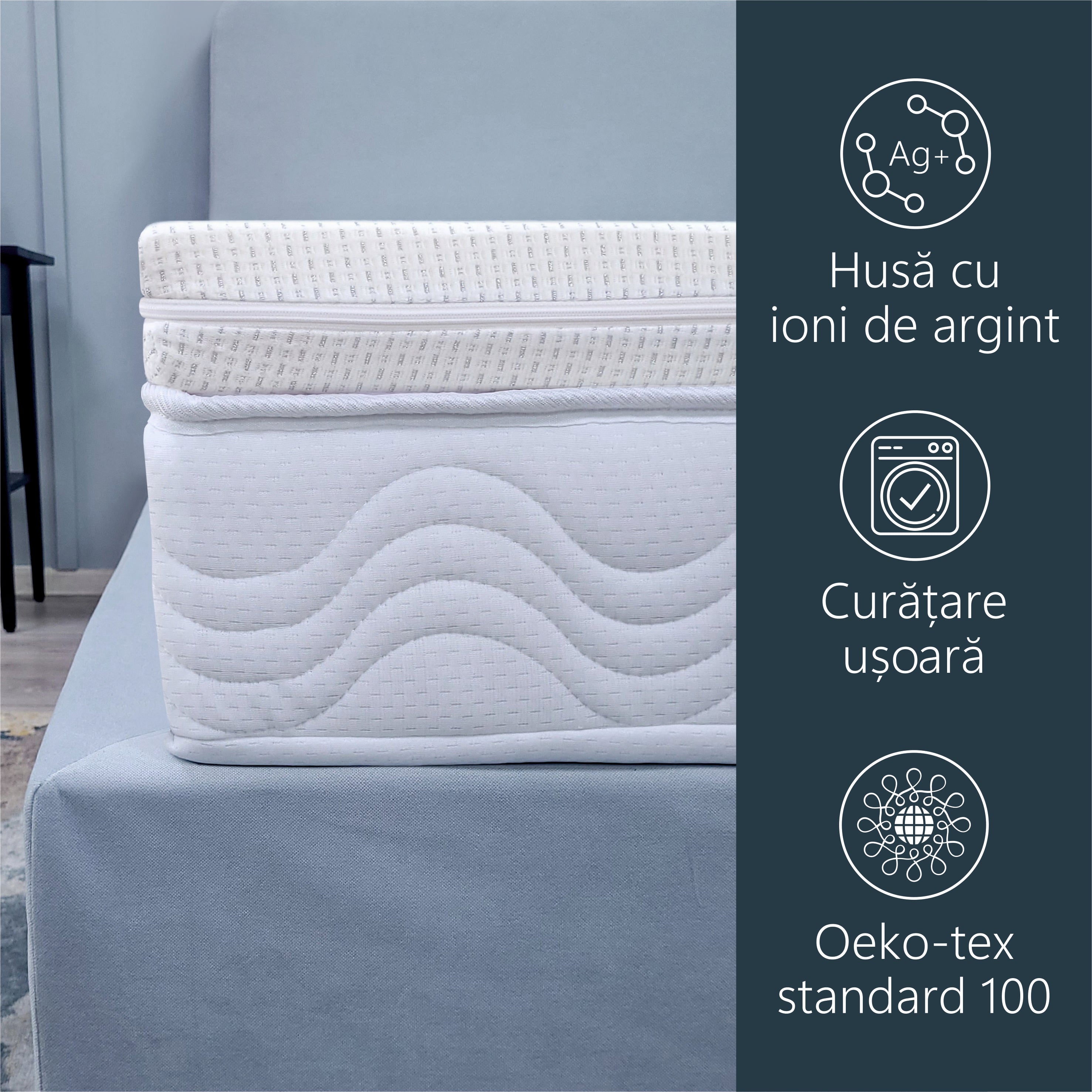 Topper Saltea Best Sleep Silver Care, H8cm, memory, high resilience, husa detasabila