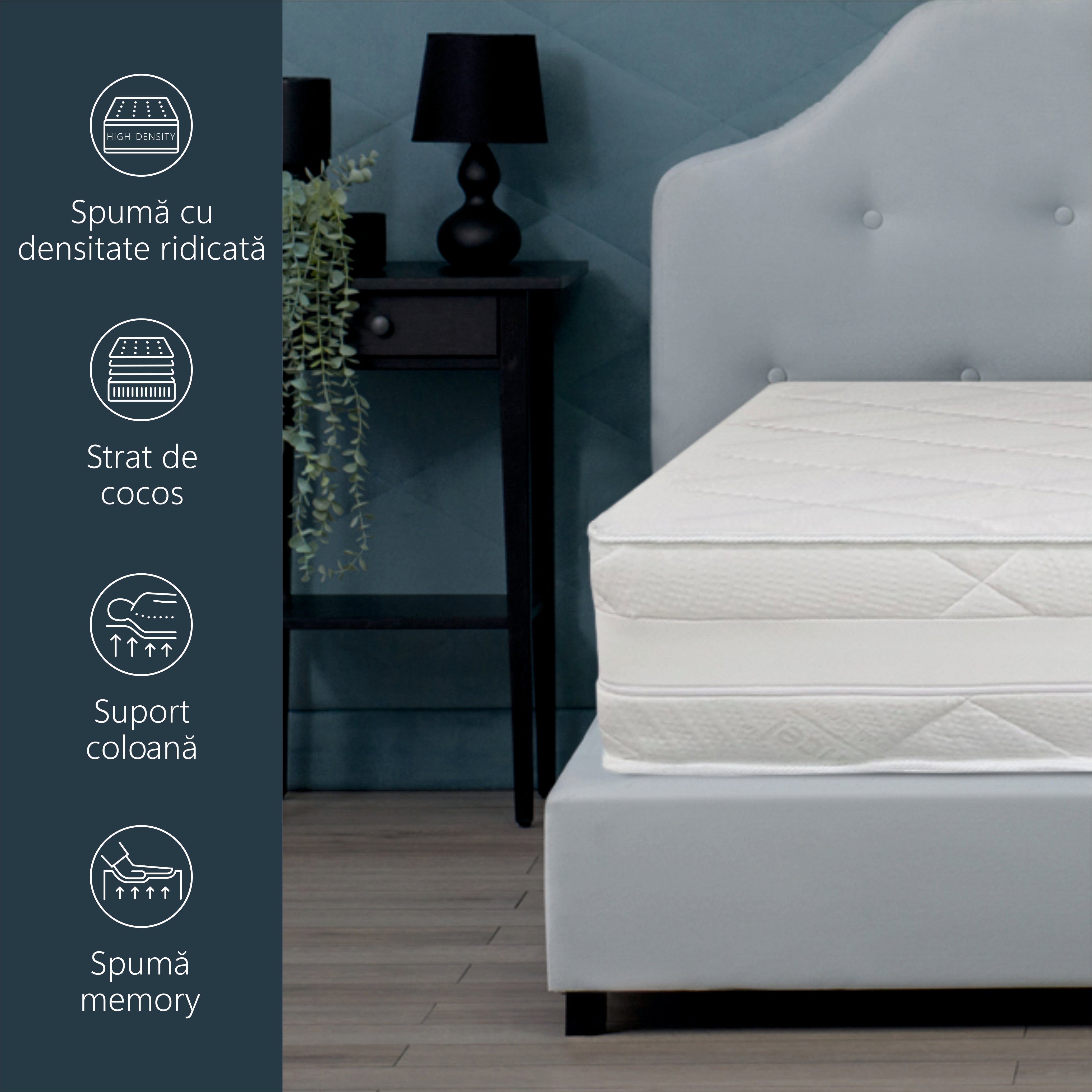 Saltea ortopedica Best Sleep Grande 30 cm, pentru persoane cu greutate, spuma poliuretanica/memory cocos, husa cu tencel