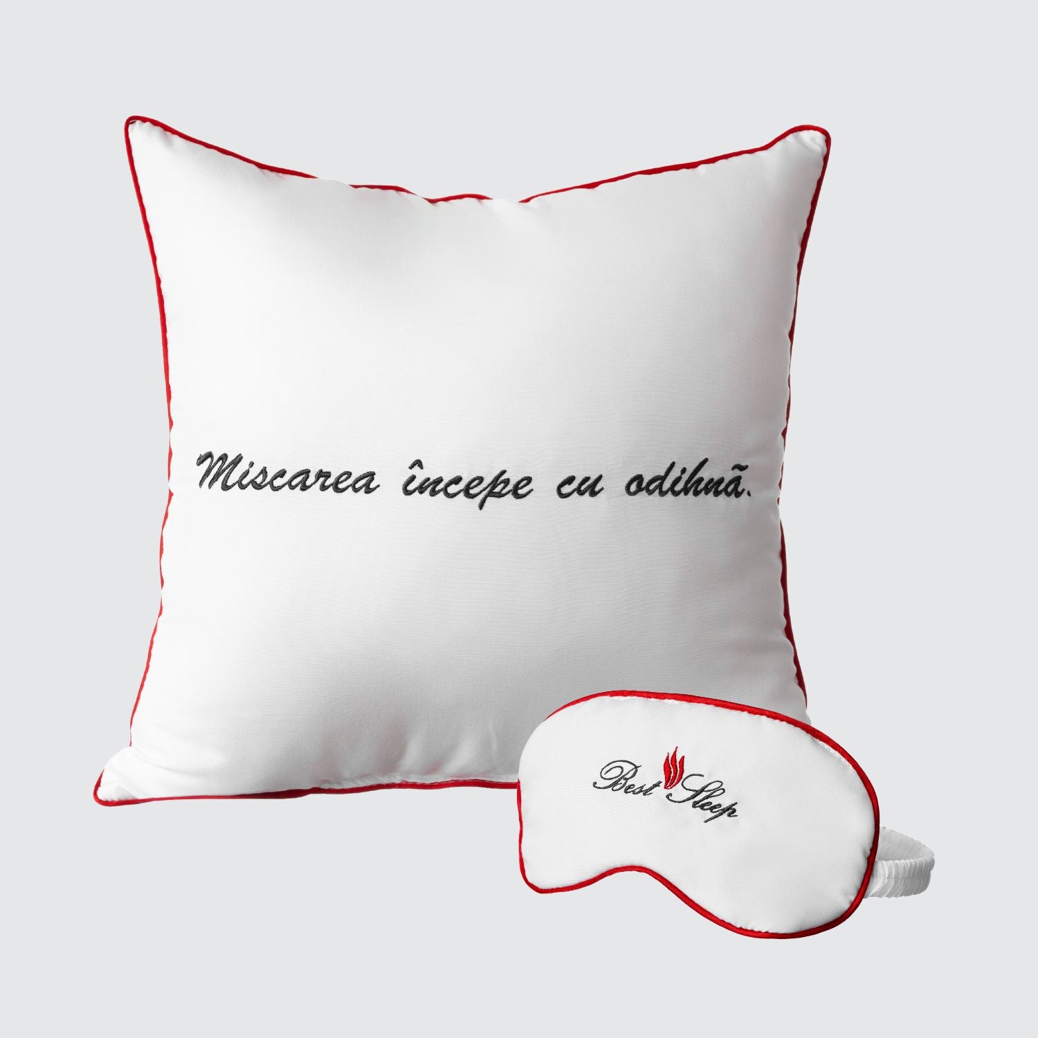 Set Masca pentru Dormit Best Sleep + Perna Decorativa "Miscarea incepe cu odihna"