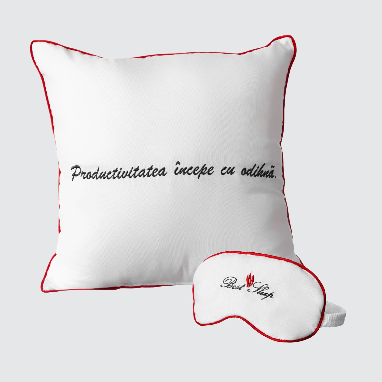 Set Masca pentru Dormit Best Sleep + Perna Decorativa "Productivitatea incepe cu odihna"