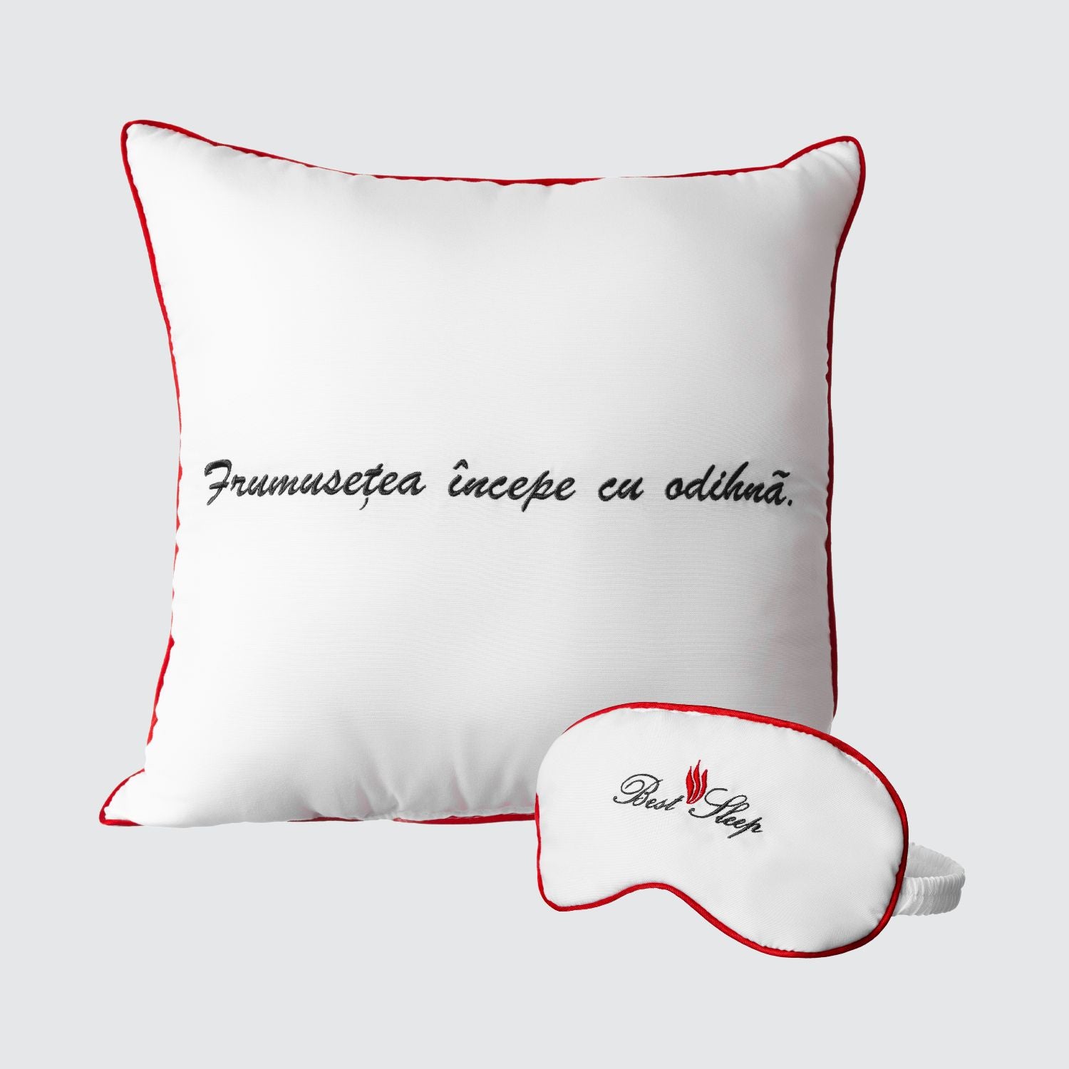 Set Masca pentru Dormit Best Sleep + Perna Decorativa "Frumusetea incepe cu odihna"