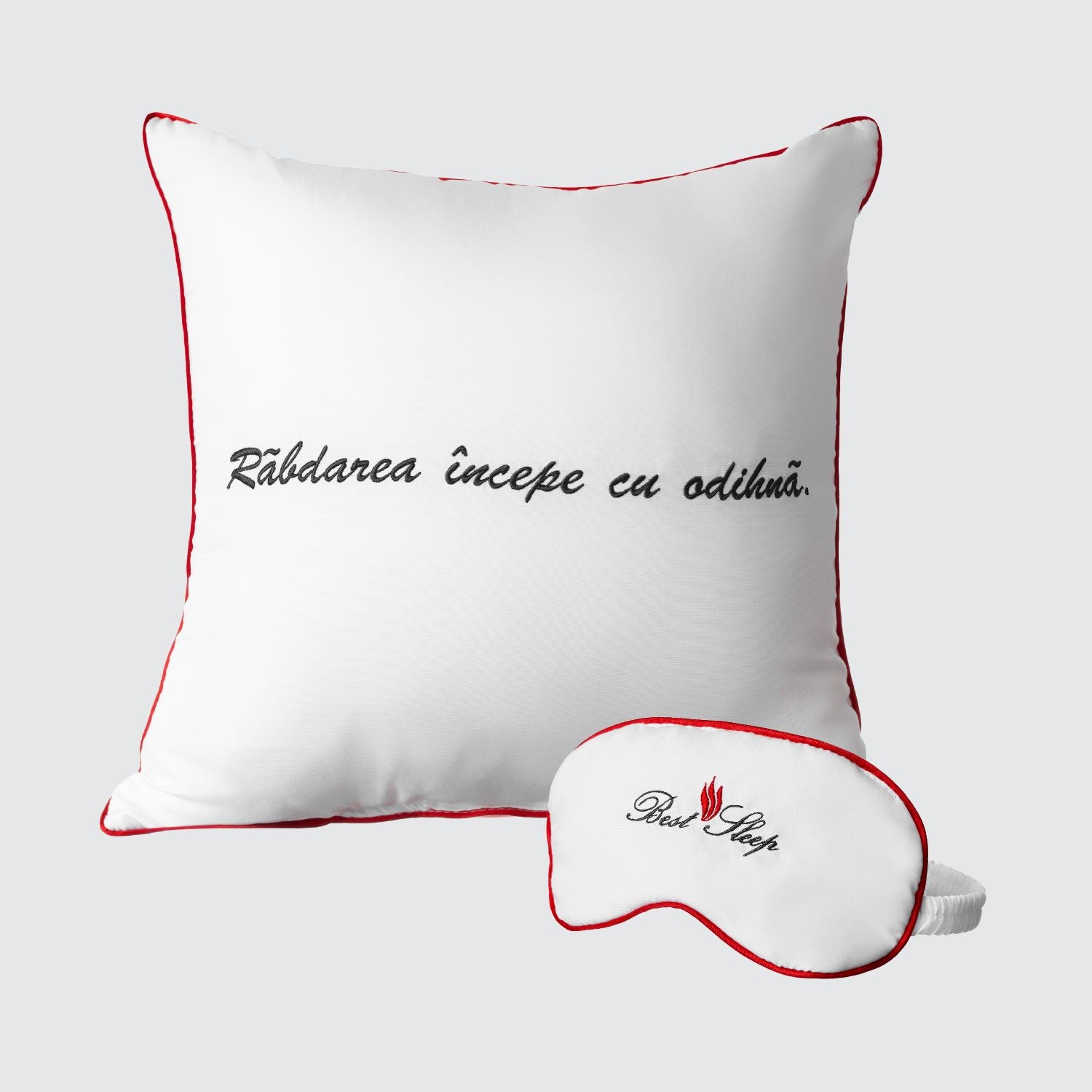 Set Masca pentru Dormit Best Sleep + Perna Decorativa "Rabdarea incepe cu odihna"