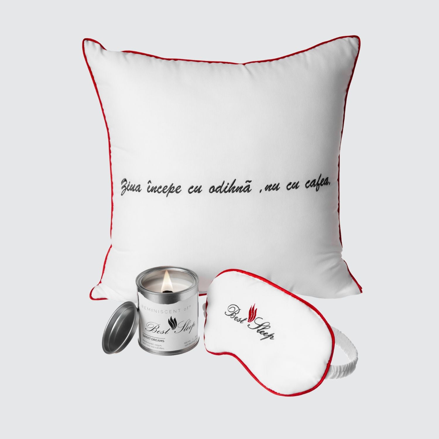 Set Masca pentru Dormit Best Sleep + Perna Decorativa + Lumanare Parfumata