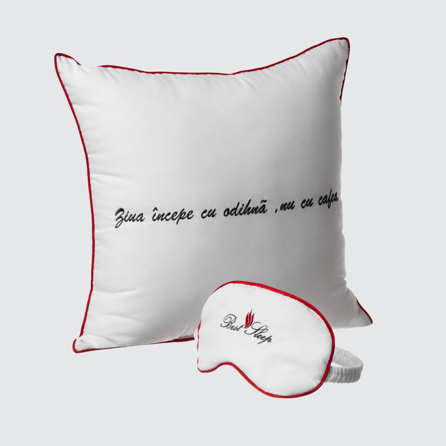 Set Masca pentru Dormit Best Sleep + Perna Decorativa "Ziua incepe cu odihna, nu cu cafea"