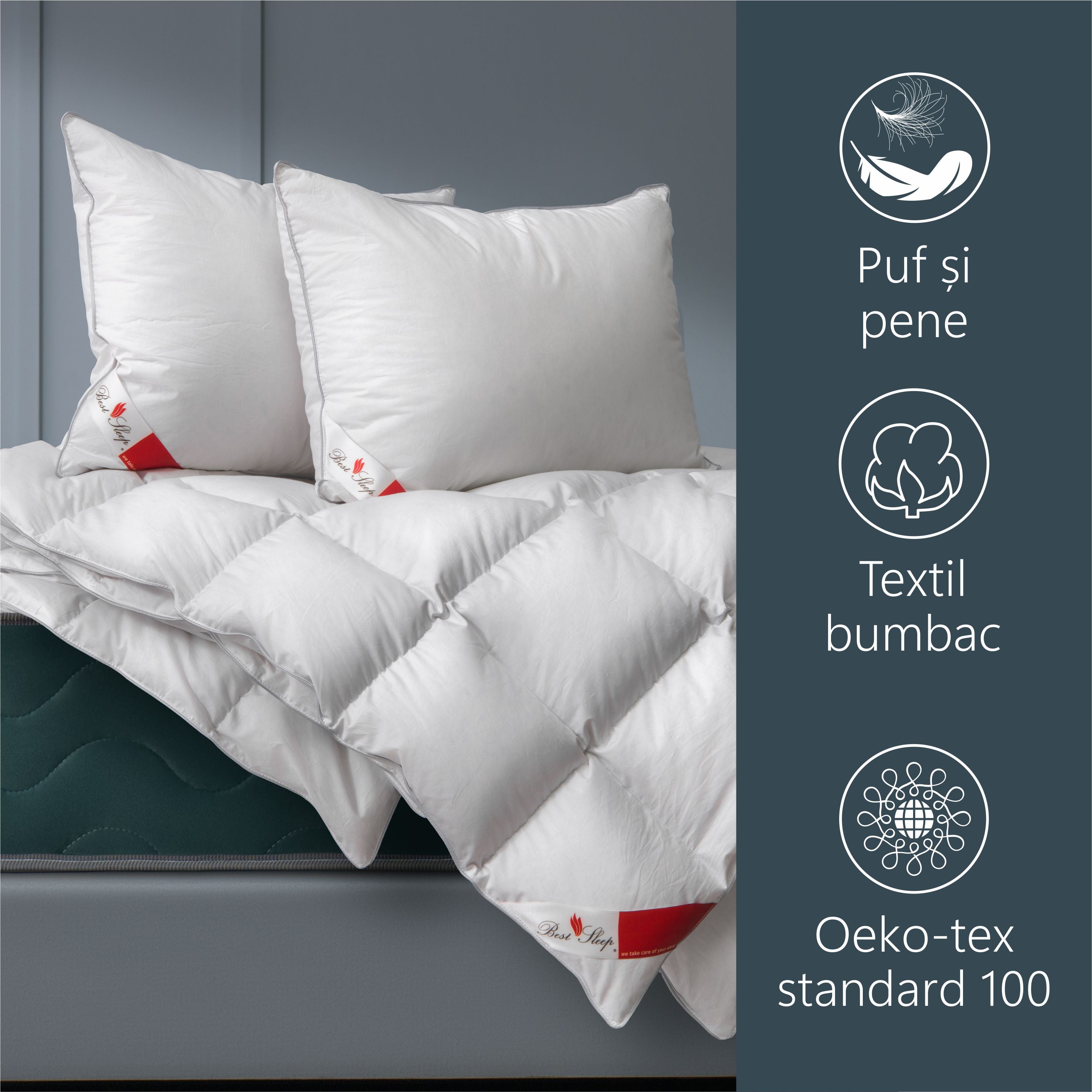 Set Best Sleep Pilota + 2 Perne 50x70 cm cu Pene si Puf de Gasca
