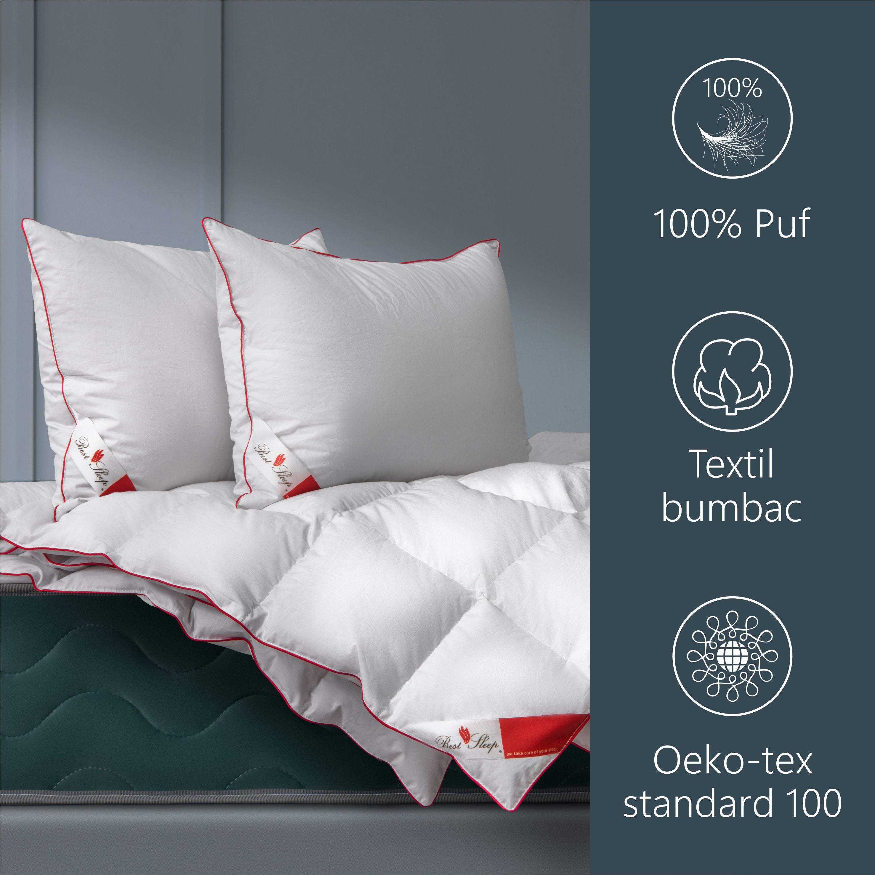 Set Best Sleep Pilota + 2 Perne 50x70 cm cu Puf de Gasca