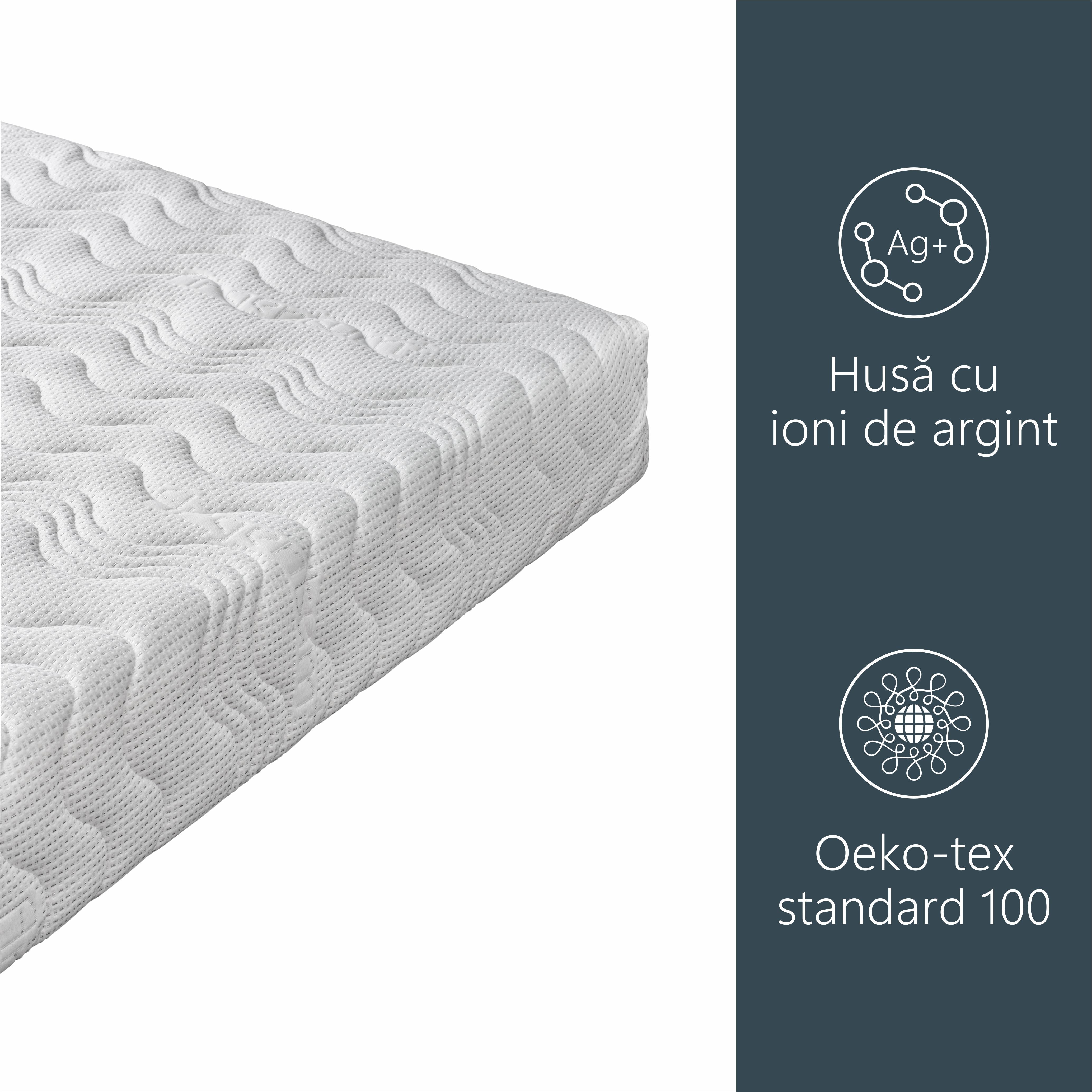 Saltea cu Memorie Silver Sleep Argentum, 19cm, Spuma Poliuretanica, Husa cu Ioni de Argint