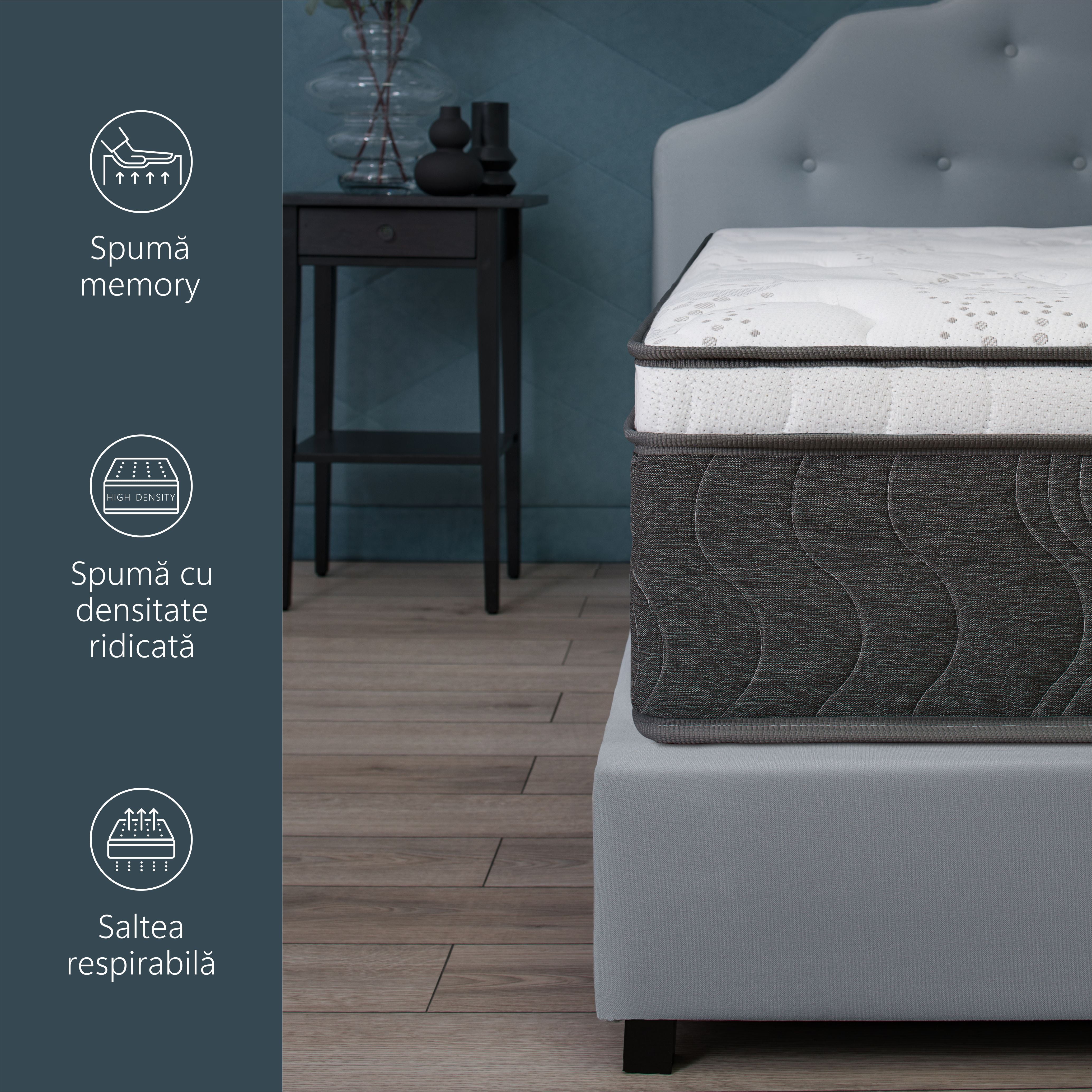 Saltea cu Memorie Relaxation Corner Bordeaux, 26cm, Spuma Poliuretanica, Hipoalergenica