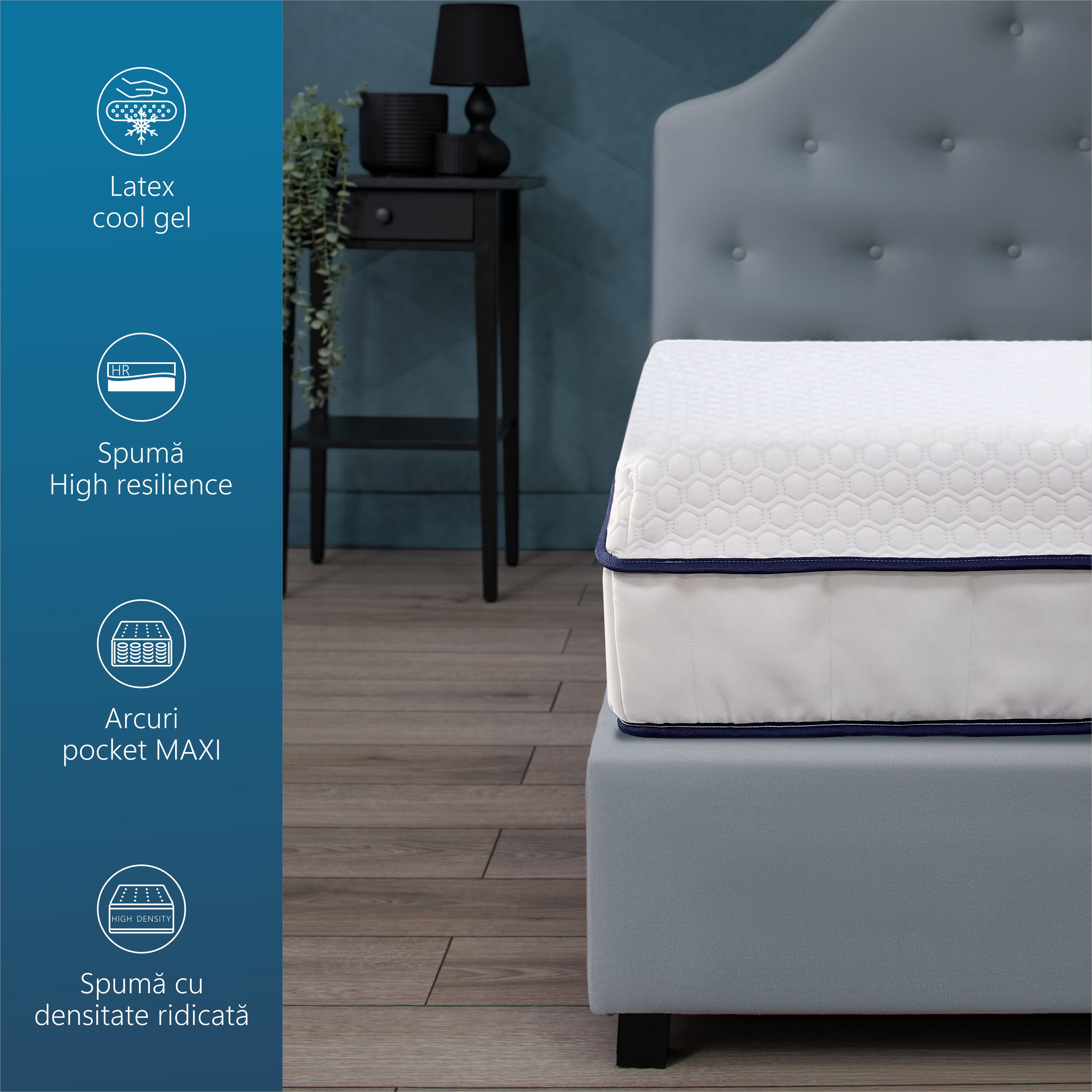Saltea cu Arcuri Pocket Best Sleep Thermo Maxi, 32cm, latex cool gel, textil cu efect de racire