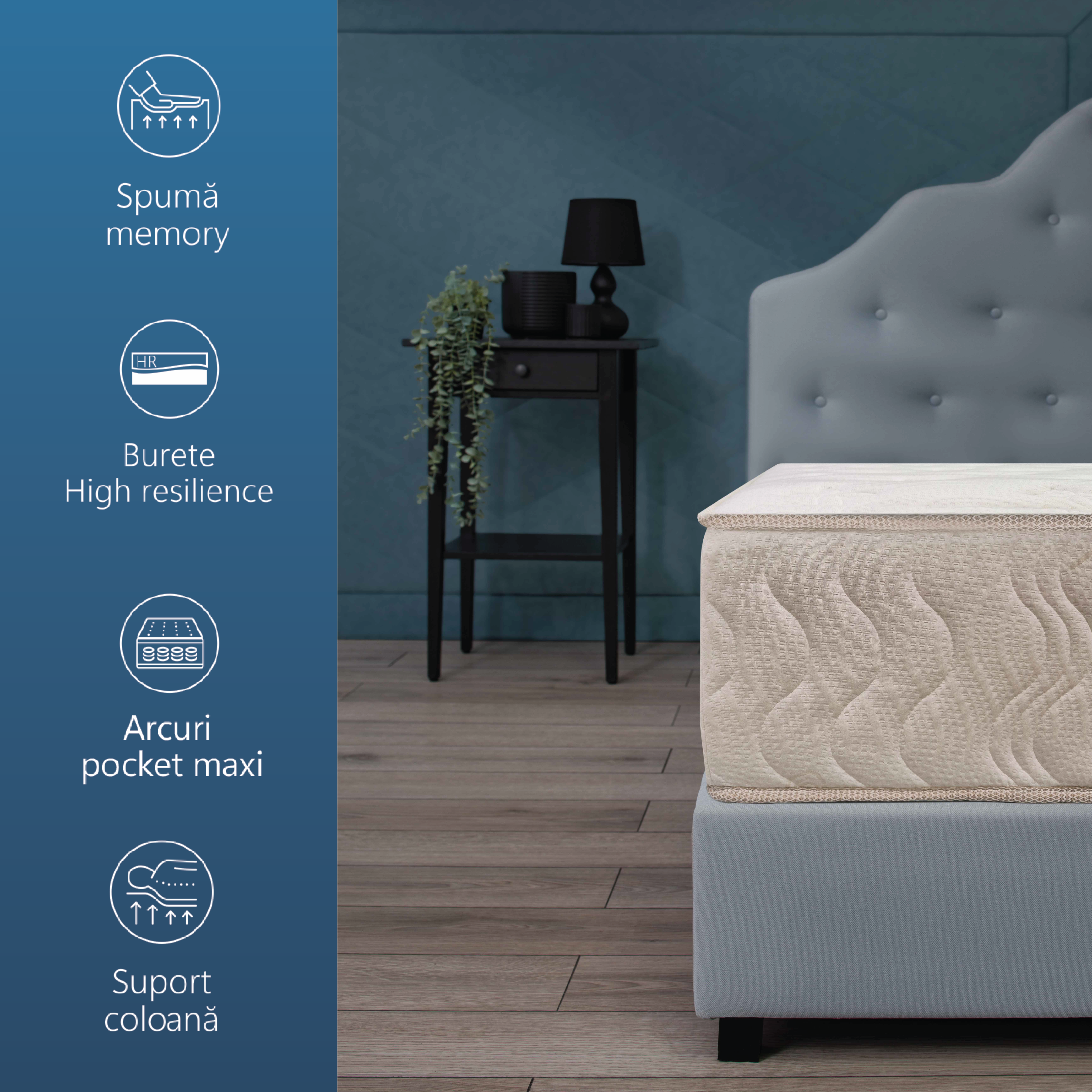 Saltea reversibila cu Arcuri Pocket Best Sleep OrthoComfort, 32cm, memory, textil tencel