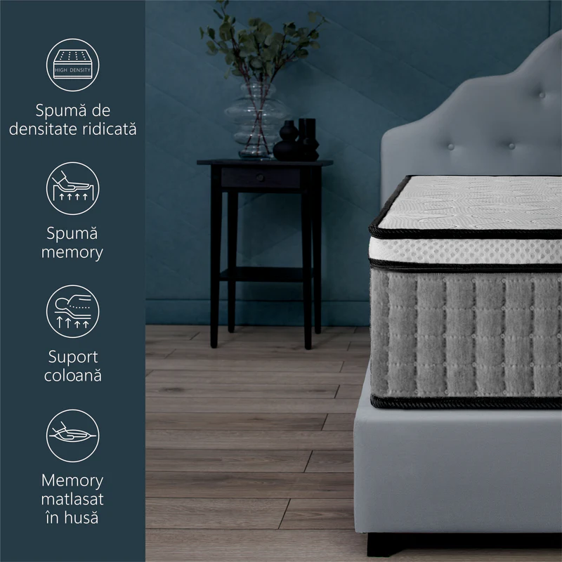 Saltea ortopedica Best Sleep Twin Core, spuma poliuretanica, 5 cm spuma memory, H30 cm, tehnologie TwinCore