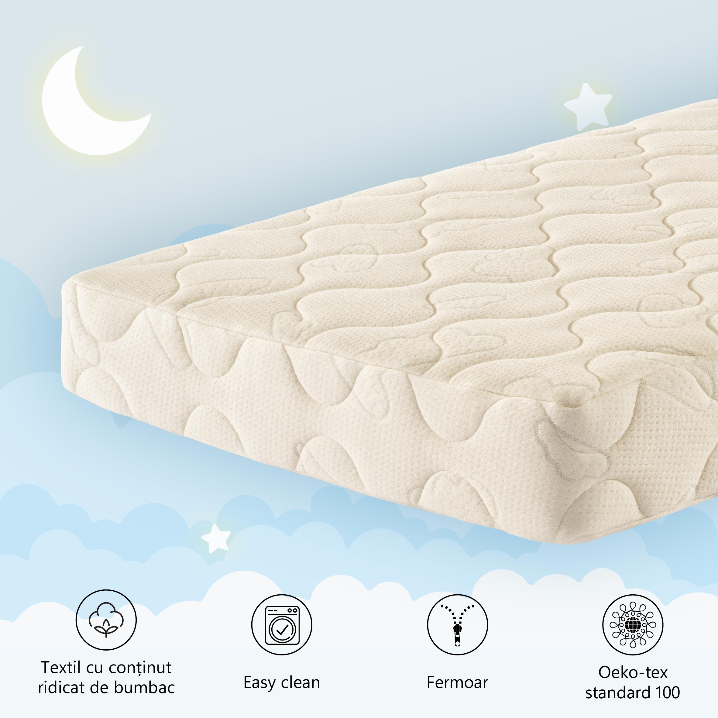 Saltea cu Cocos Air Coresafe, spuma poliuretanica, H 11 cm, husa bumbac