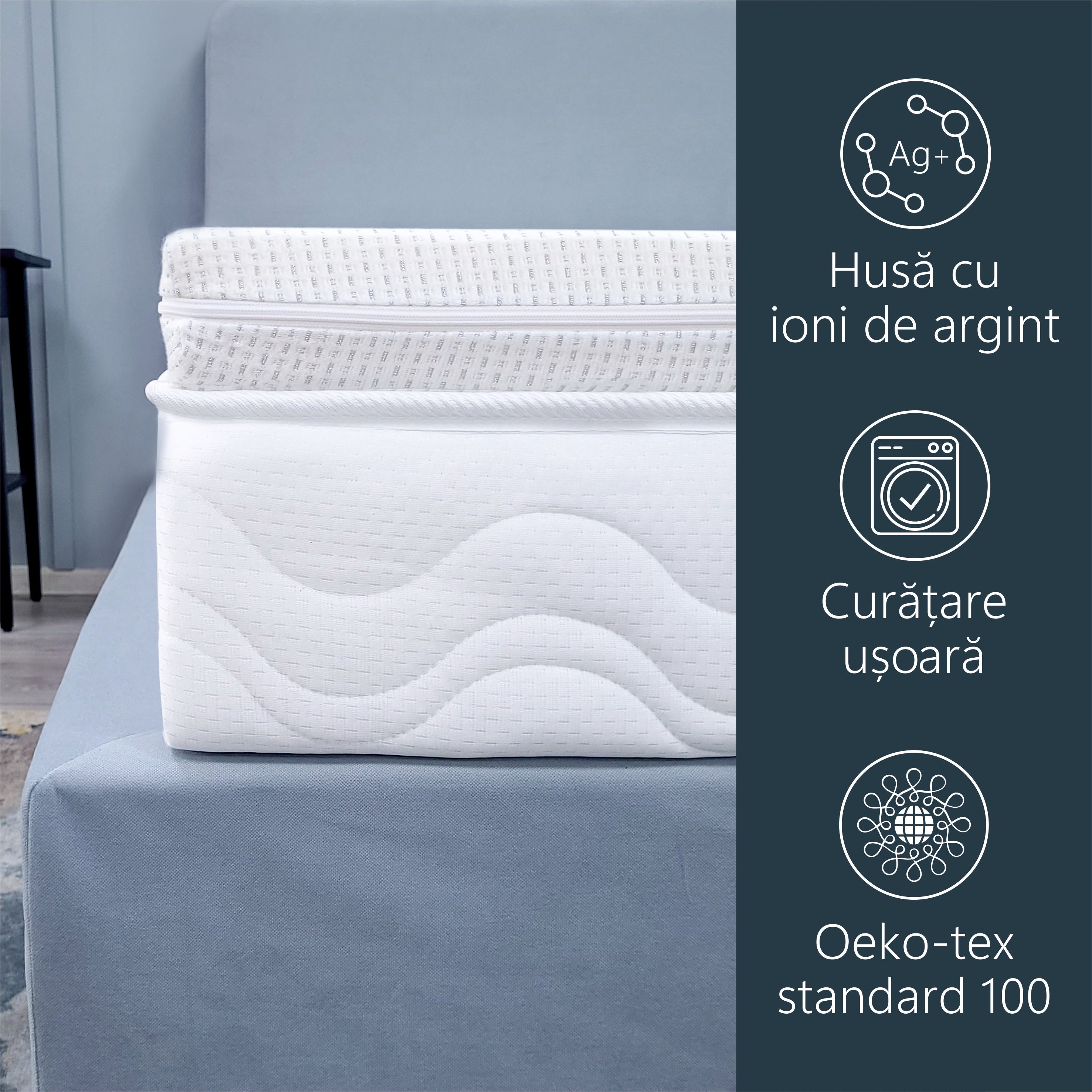 Topper Saltea Best Sleep Argentum, 4+4 memory, husa detasabila