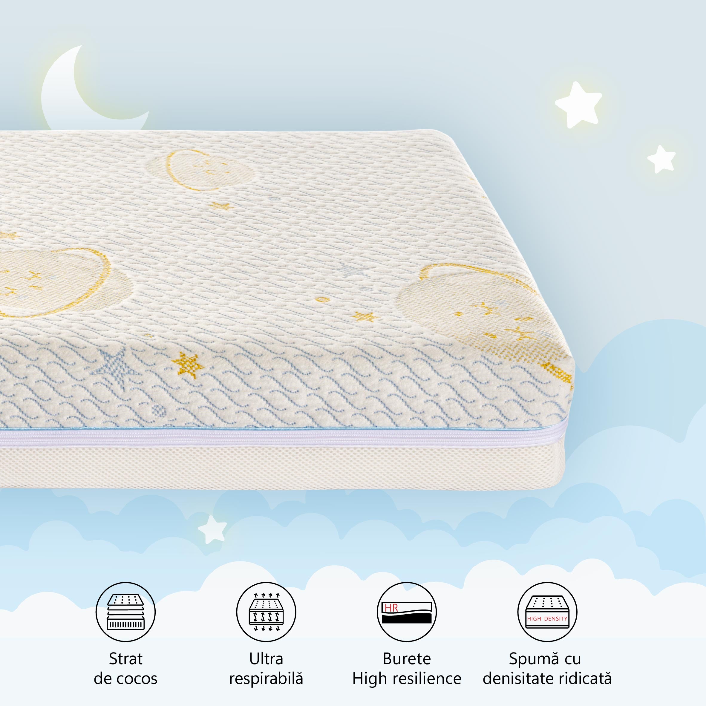 Saltea cu Cocos Air Coco Comfort Nest, spuma poliuretanica, H10 cm husa tricot