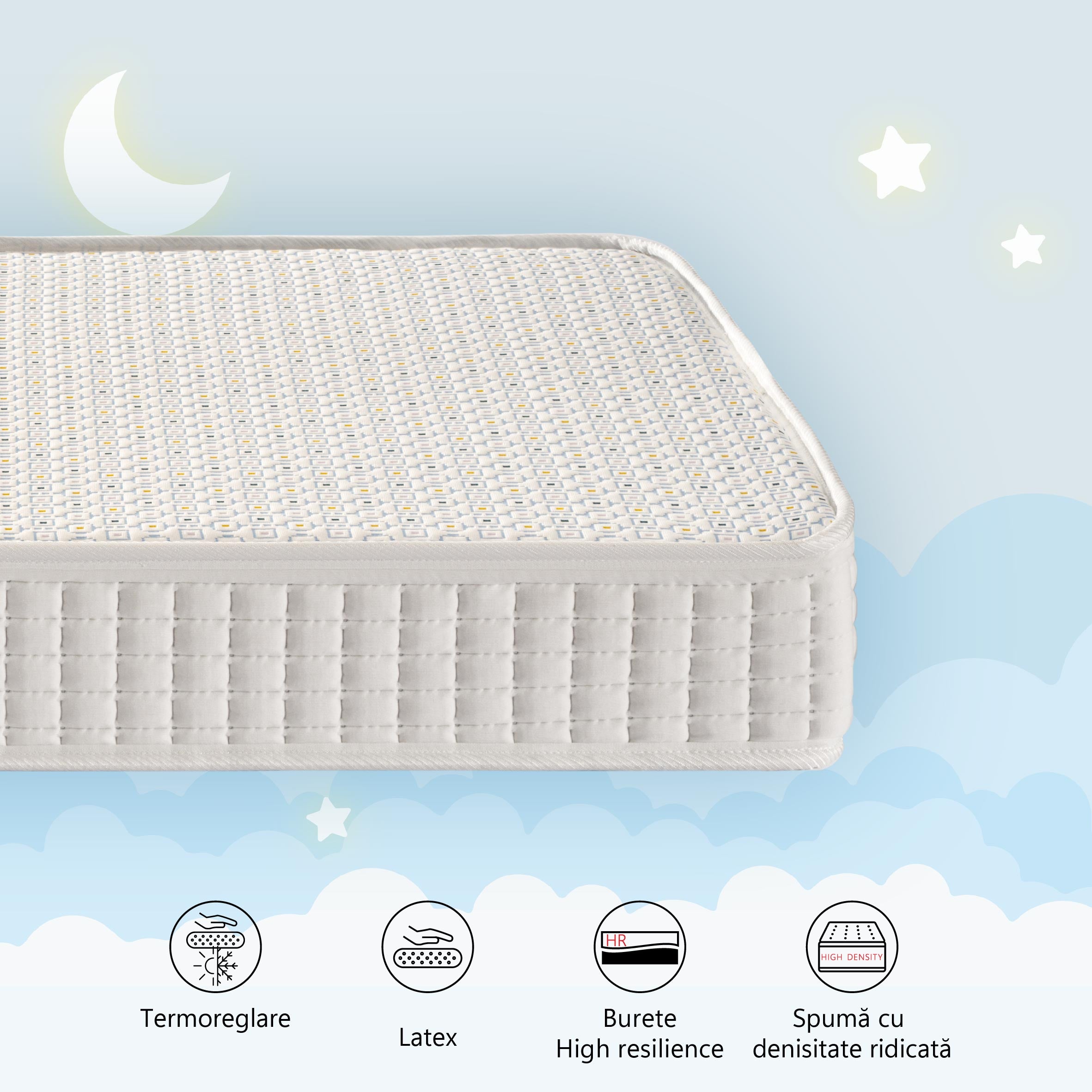 Saltea cu latex, DreamStep Pure Sleep, Spuma poliuretanica, H15 cm husa tricot
