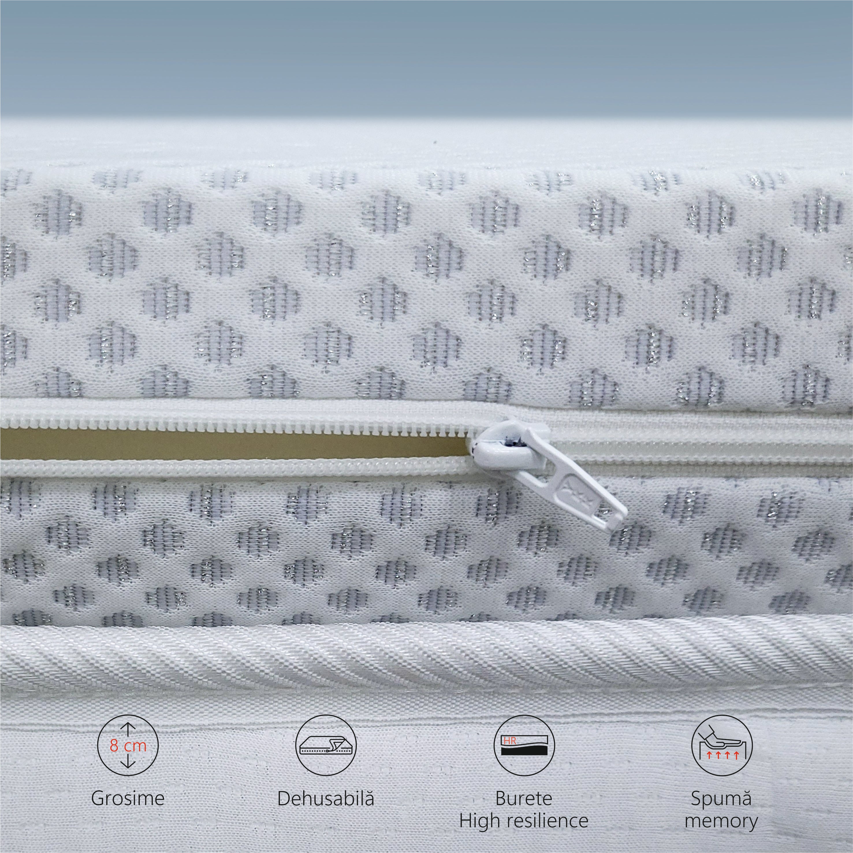 Topper Saltea Best Sleep Silver Care, H8cm, memory, high resilience, husa detasabila