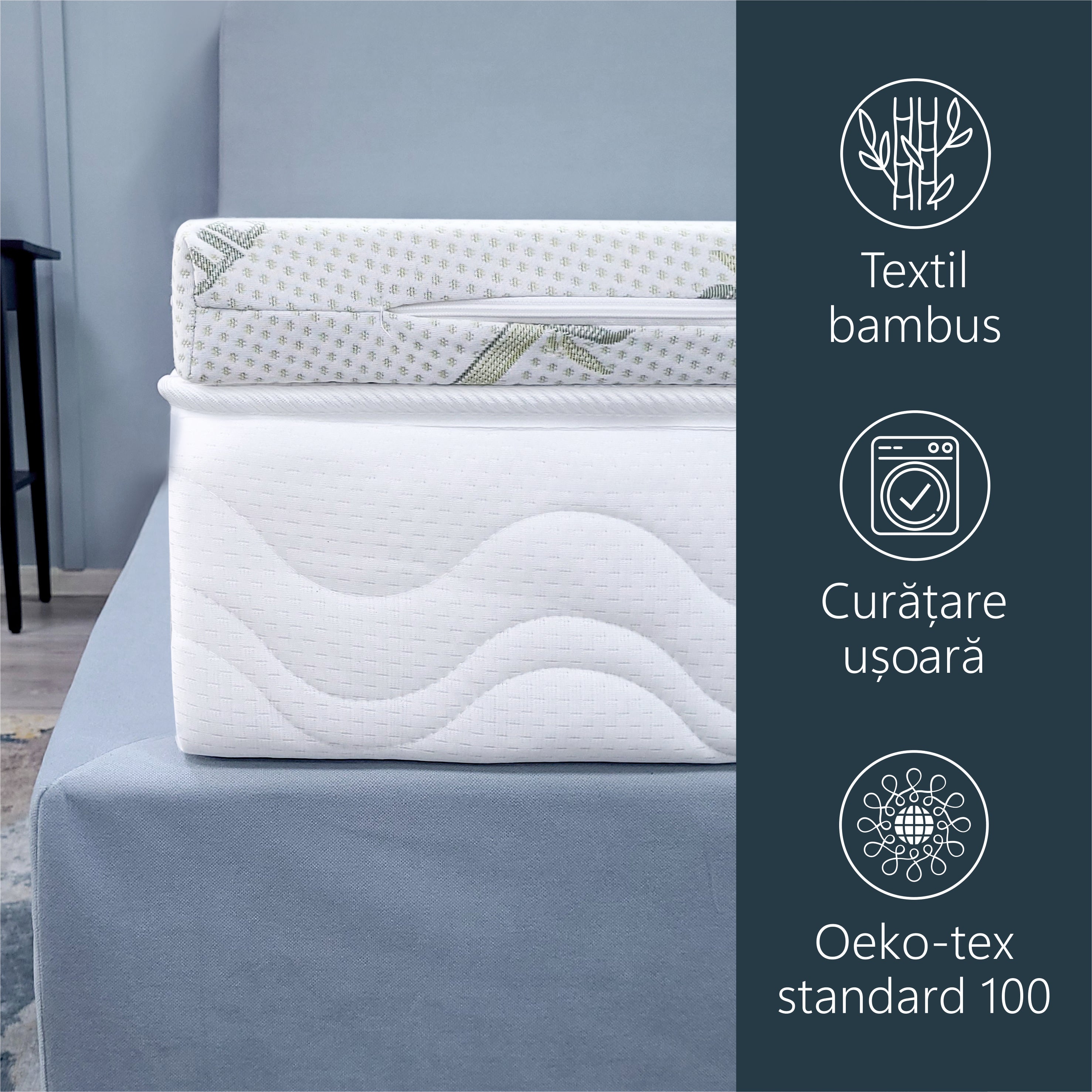 Topper Saltea Best Sleep Bamboo sense, 3+3 memory, husa detasabila