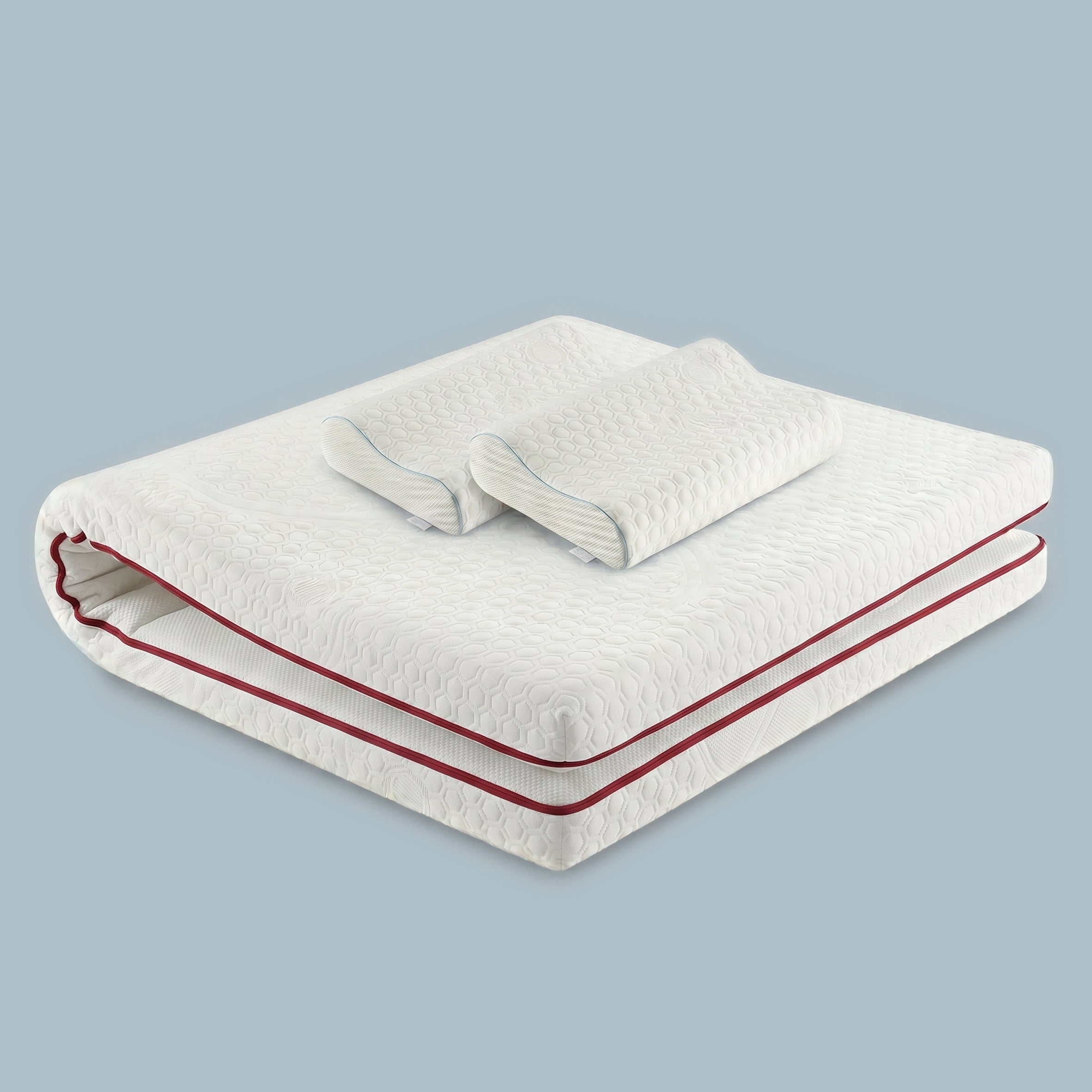 Set Topper Saltea cu Latex cu Efect de Racire Thermo Senseice, 8cm (4+4), Spuma Poliuretanica, Husa Detasabila si 2 Perne Best Sleep, SensIce, memory, anatomica, husa detasabila