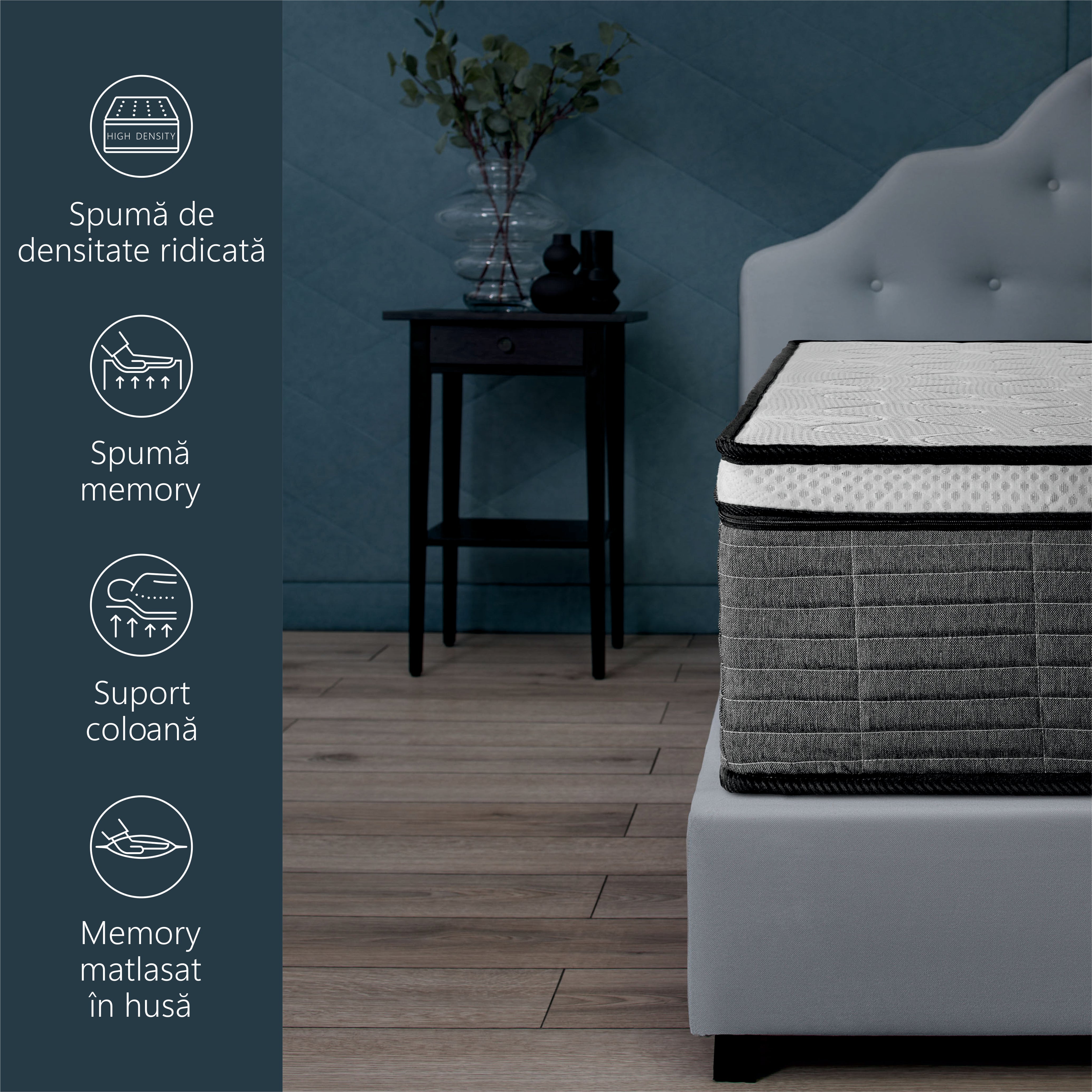 Saltea ortopedica Best Sleep Twin Core, spuma poliuretanica, 5 cm spuma memory, H30 cm, tehnologie TwinCore