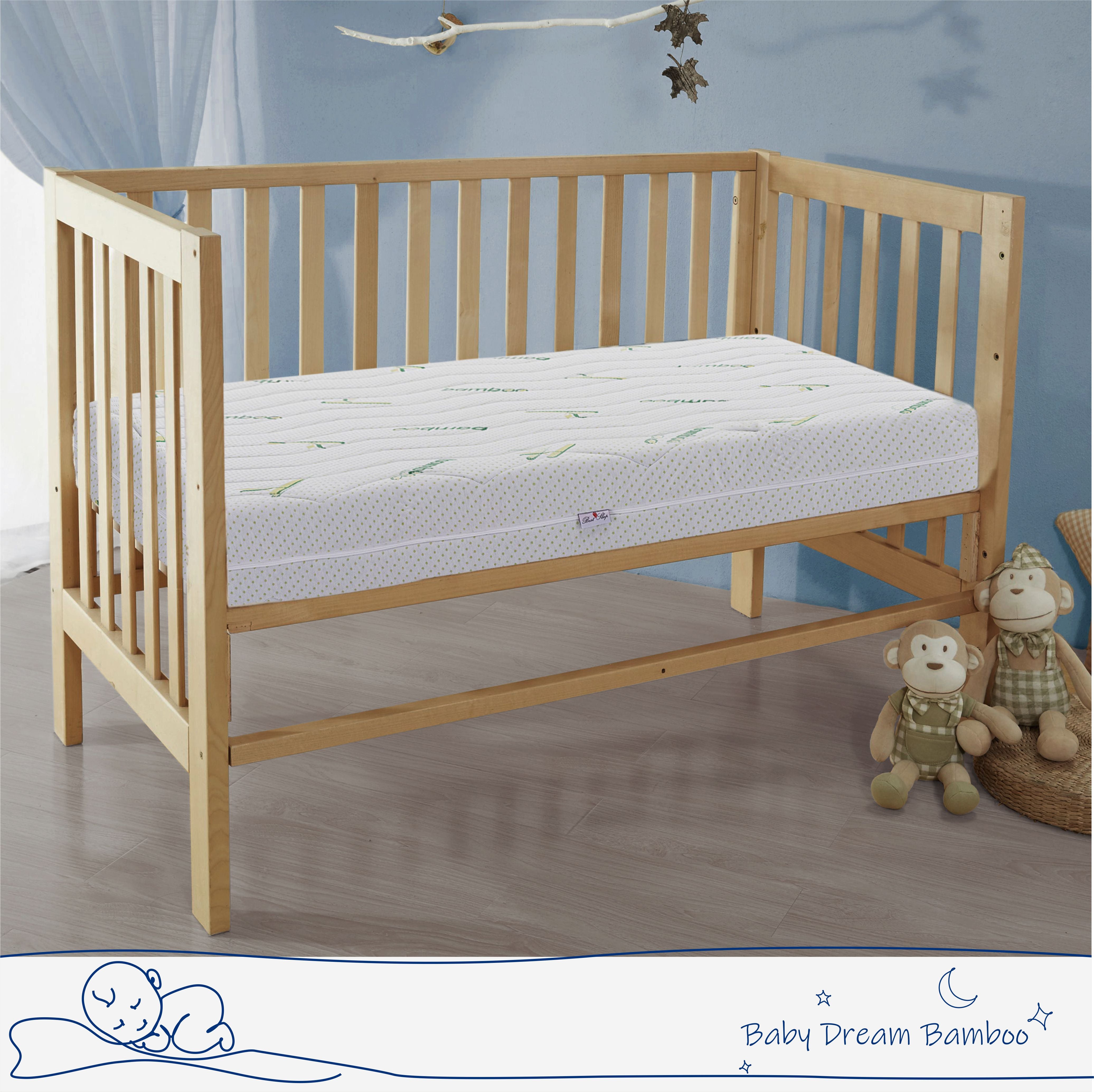 Saltea cu Spuma Poliuretanica Baby Dream Bamboo, 13cm, Cocos, Husa cu Fibra de Bambus