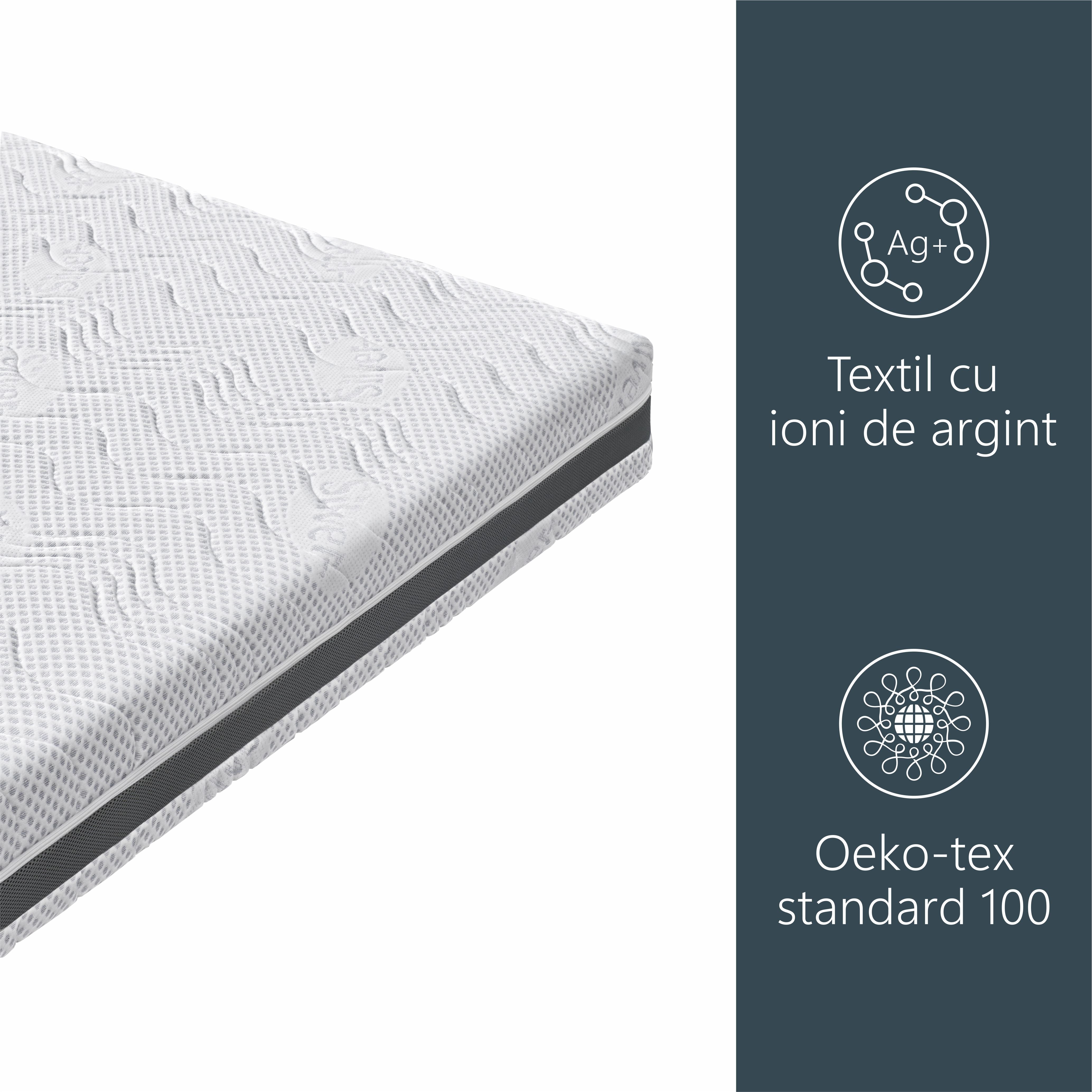 Saltea cu Arcuri Pocket Silver Premier, 20cm, Husa cu Ioni de Argint, Spuma High Resiliance