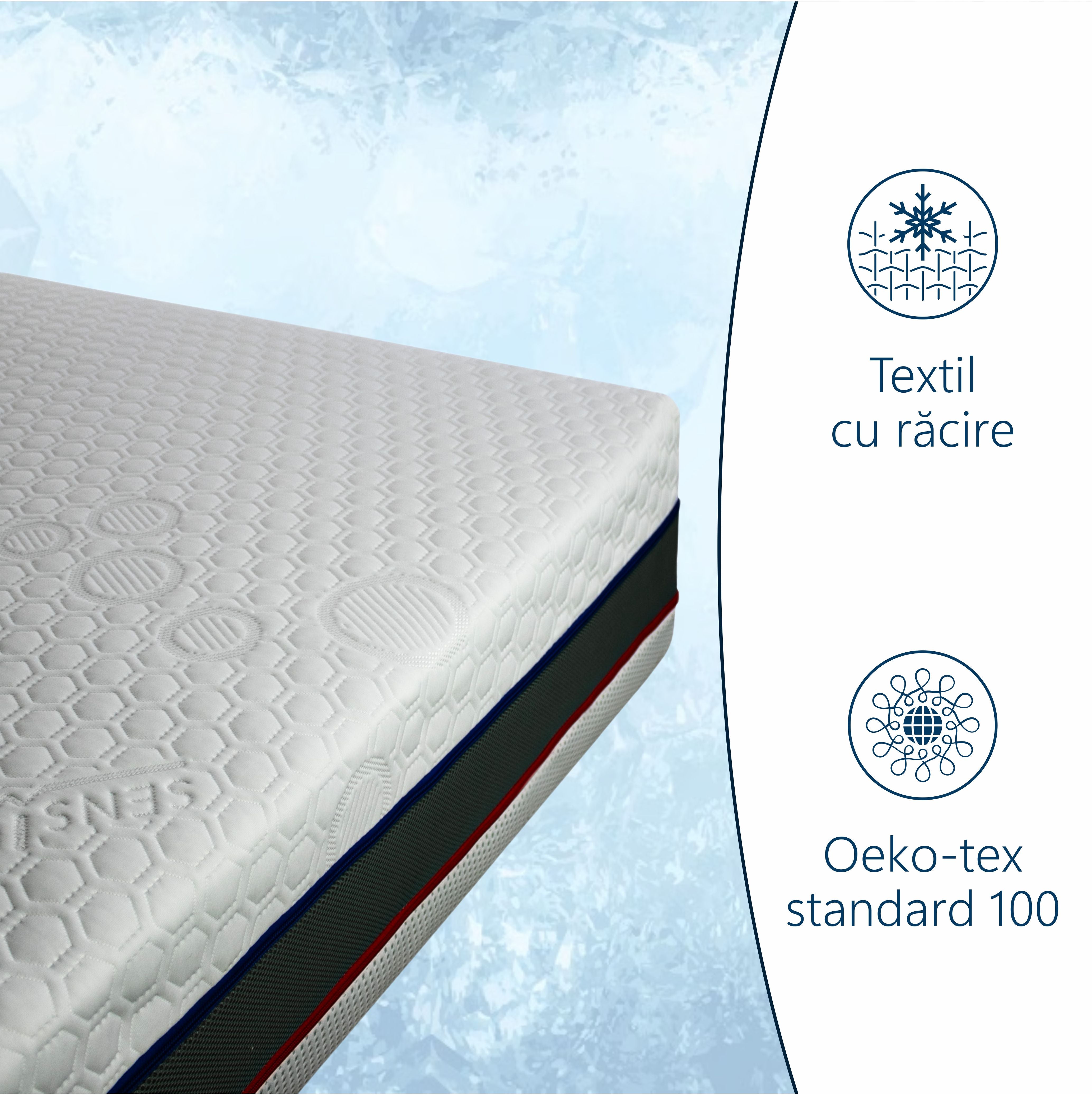 Saltea cu Latex cu Racire Thermo Contact, 28cm, Spuma Memory, Textil cu Efect de Racire