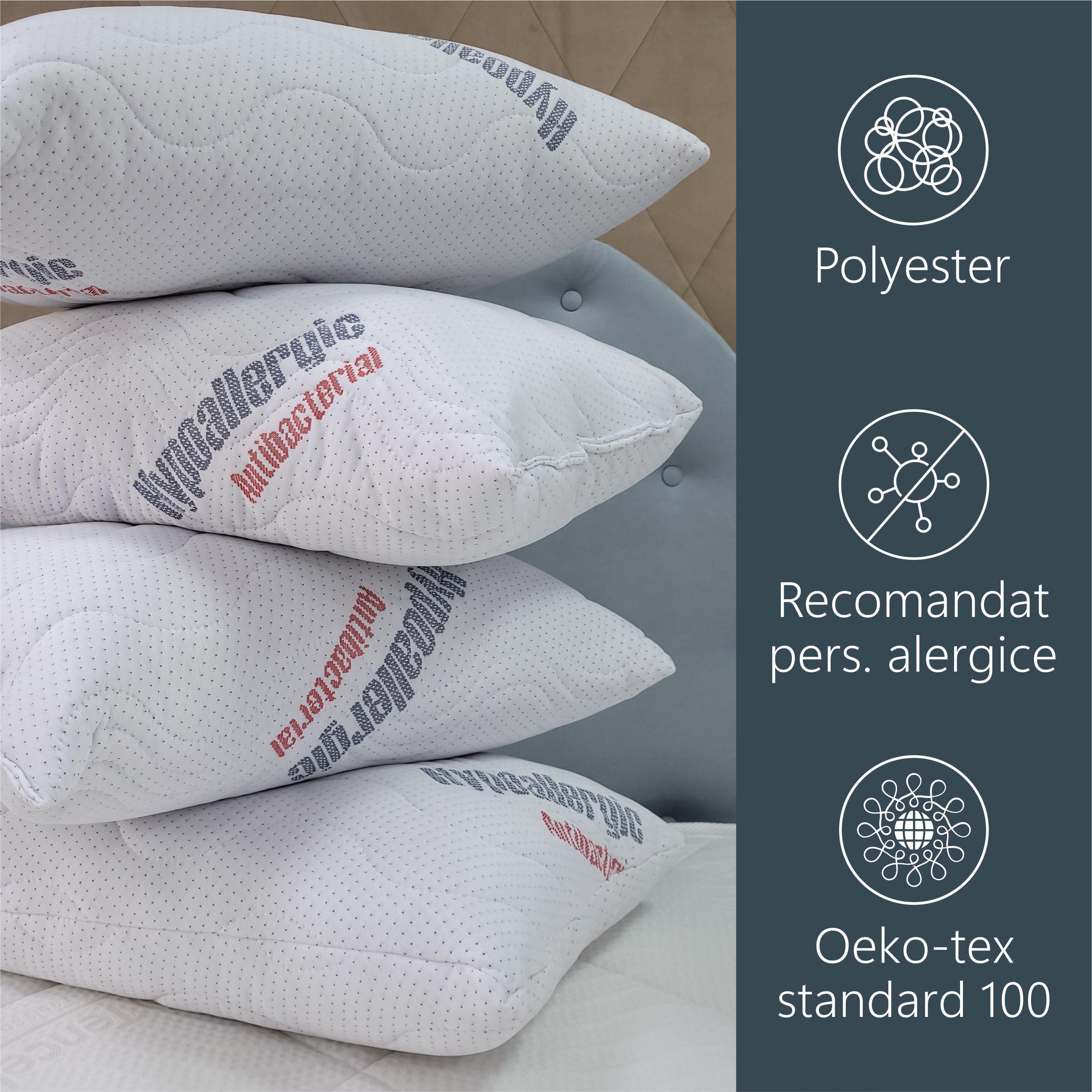 Set 4 Perne Matlasate, 50x70cm, Hipoalergenice, Antibacteriale