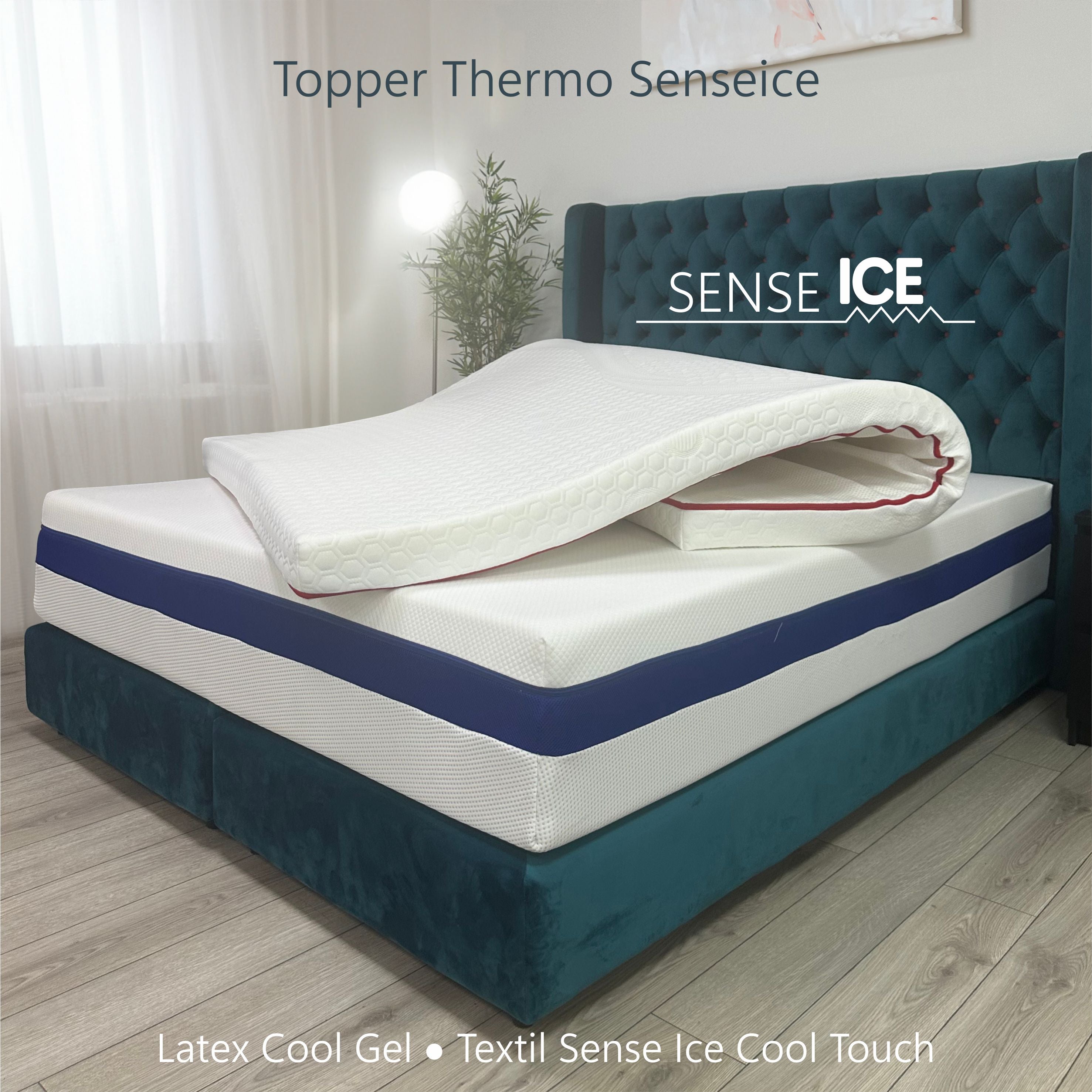 Topper Saltea cu Latex cu Efect de Racire Thermo Senseice, 8cm (4+4), Spuma Poliuretanica, Husa Detasabila